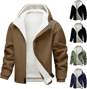 Men's Reversible Fleece Jacket Hooded Cotton-Padded Jacket Casual Warm Winter Outdoor Coat for Men Women