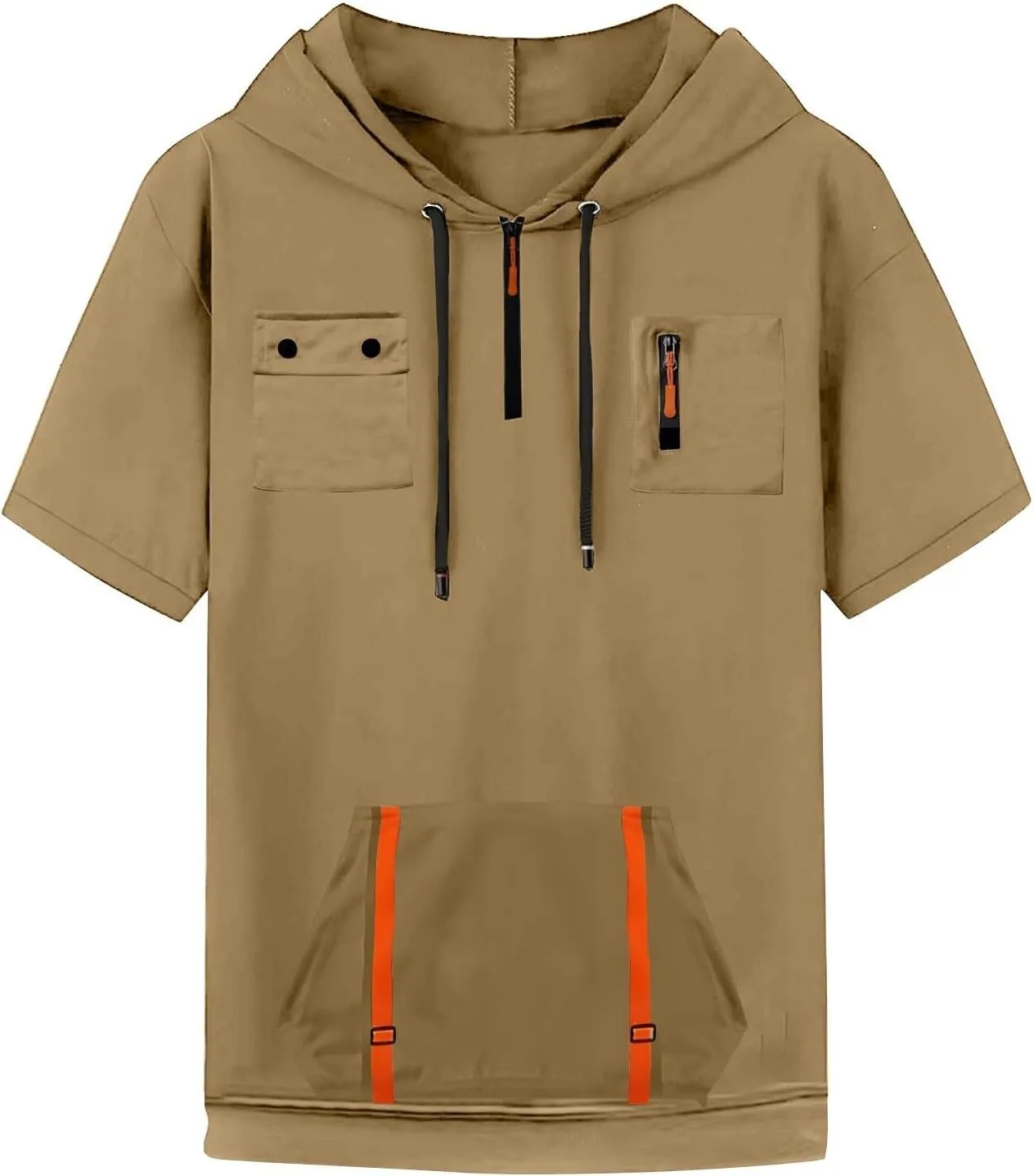 Mens Shirts Hoodies for Men Short Sleeve Quarter Zip Hoodie Tops Lightweight Oversized Hooded Tshirts with Pocket