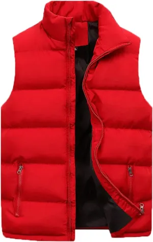 Men's Sleeveless Quilted Jacket Vest Thickened Stand Collar Vest Warm Padded Coat Cotton Outdoor Casual Vest