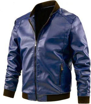 Men's Smooth Leather Motor Jacket Color Zip PU Leather Jacket Short Lapel Motorcycle Leather Motorcycle Jackets for