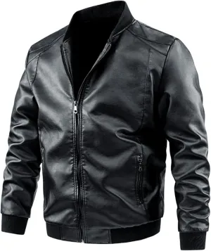 Men's Smooth Leather Motor Jacket Color Zip PU Leather Jacket Short Lapel Motorcycle Leather Motorcycle Jackets for
