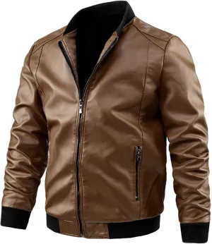 Men's Smooth Leather Motor Jacket Color Zip PU Leather Jacket Short Lapel Motorcycle Leather Motorcycle Jackets for