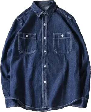 Men's Spring Vintage Denim Long Sleeve Shirt Casual Loose Fit Jean Jacket Top Work Shirt Plus Size Shirt