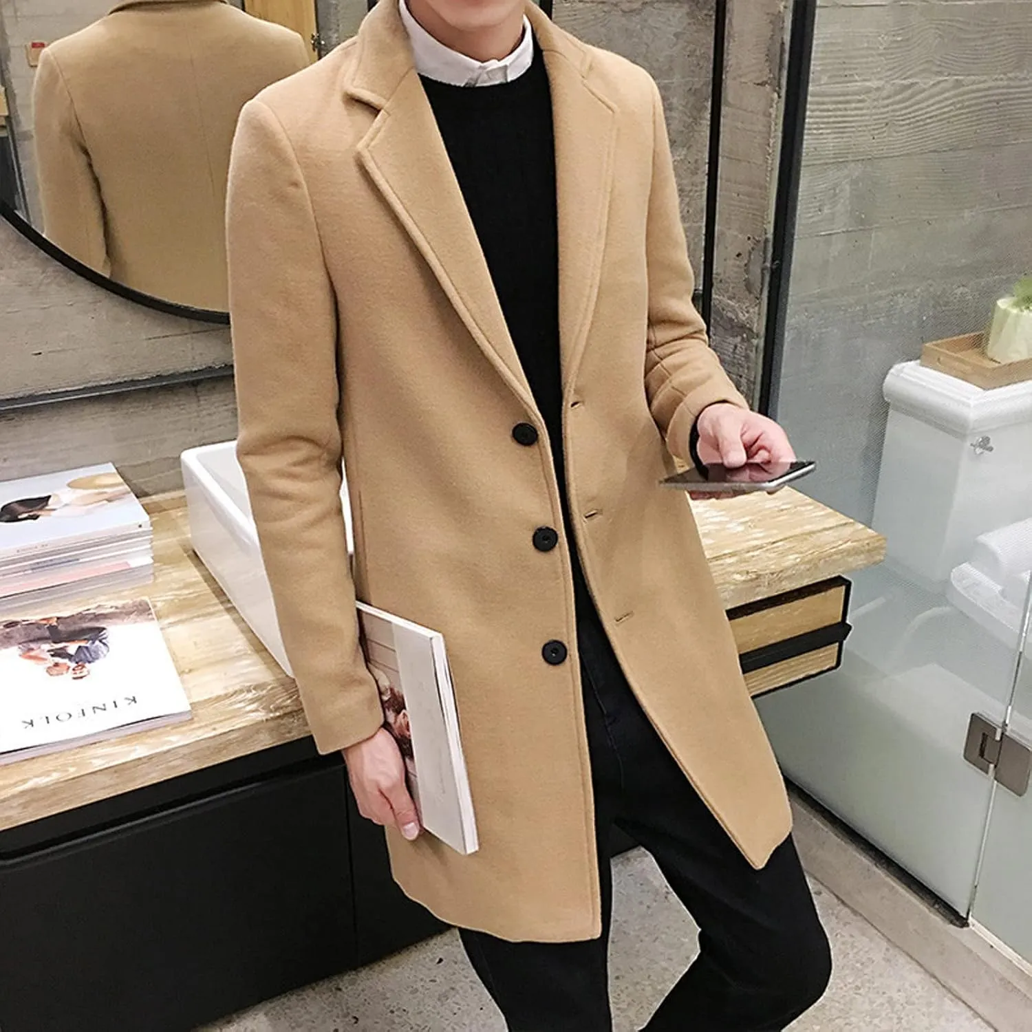 Mens T Shirts Winter Coat Lapel Collar Long Sleeve Padded Leather Jacket Vintage Thicken Coat Sheepskin Jacket Long