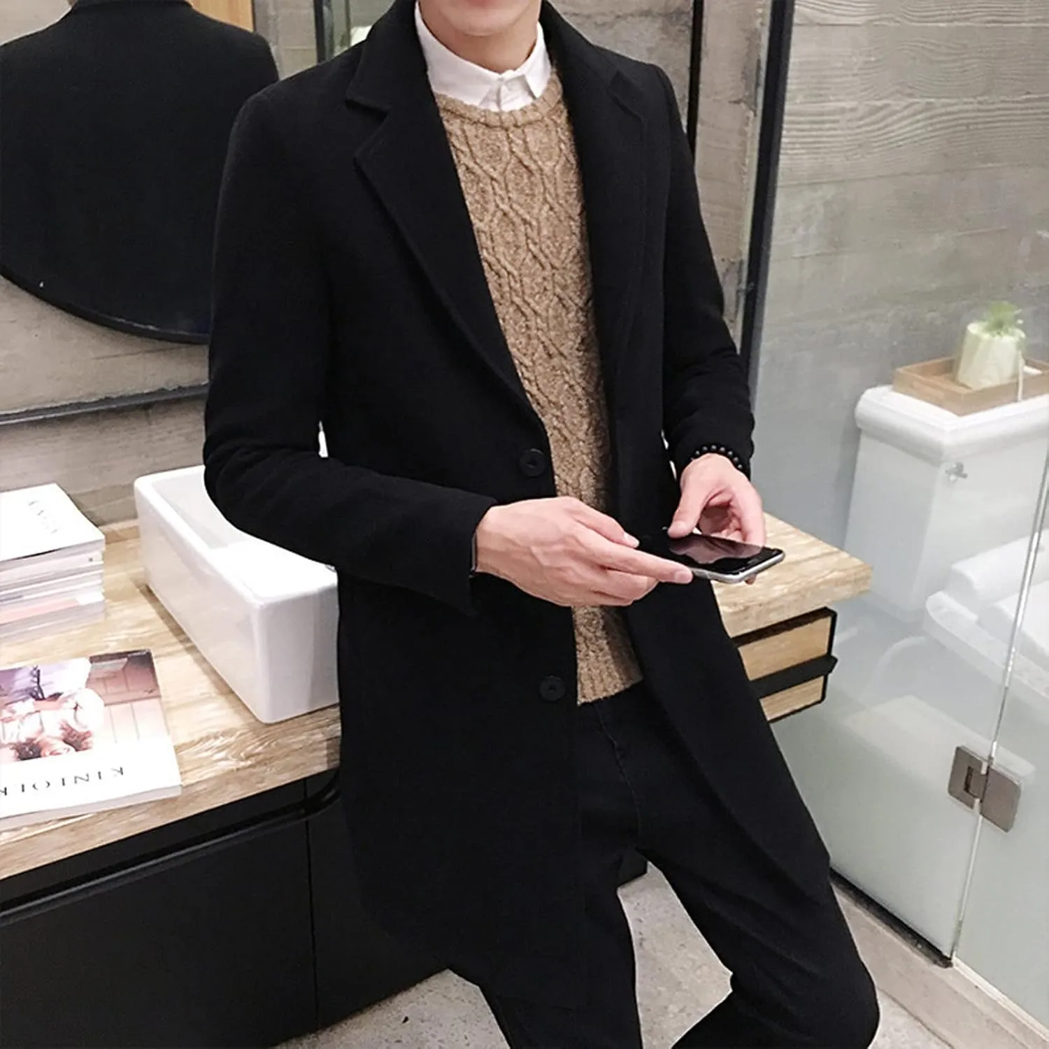 Mens T Shirts Winter Coat Lapel Collar Long Sleeve Padded Leather Jacket Vintage Thicken Coat Sheepskin Jacket Long