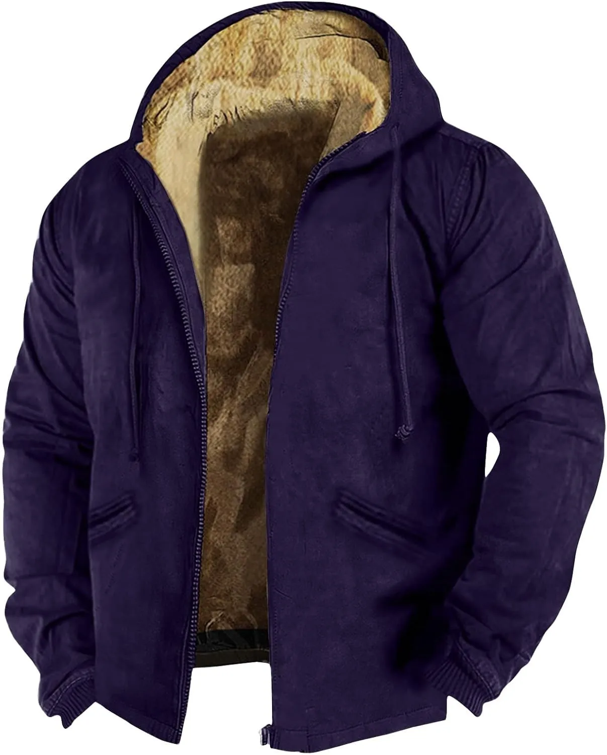 Men's Thick Sherpa Lined Zipper Fleece Hoodie Sweatshirt Winter Warm Jacket Coat Oversized Jackets For Men