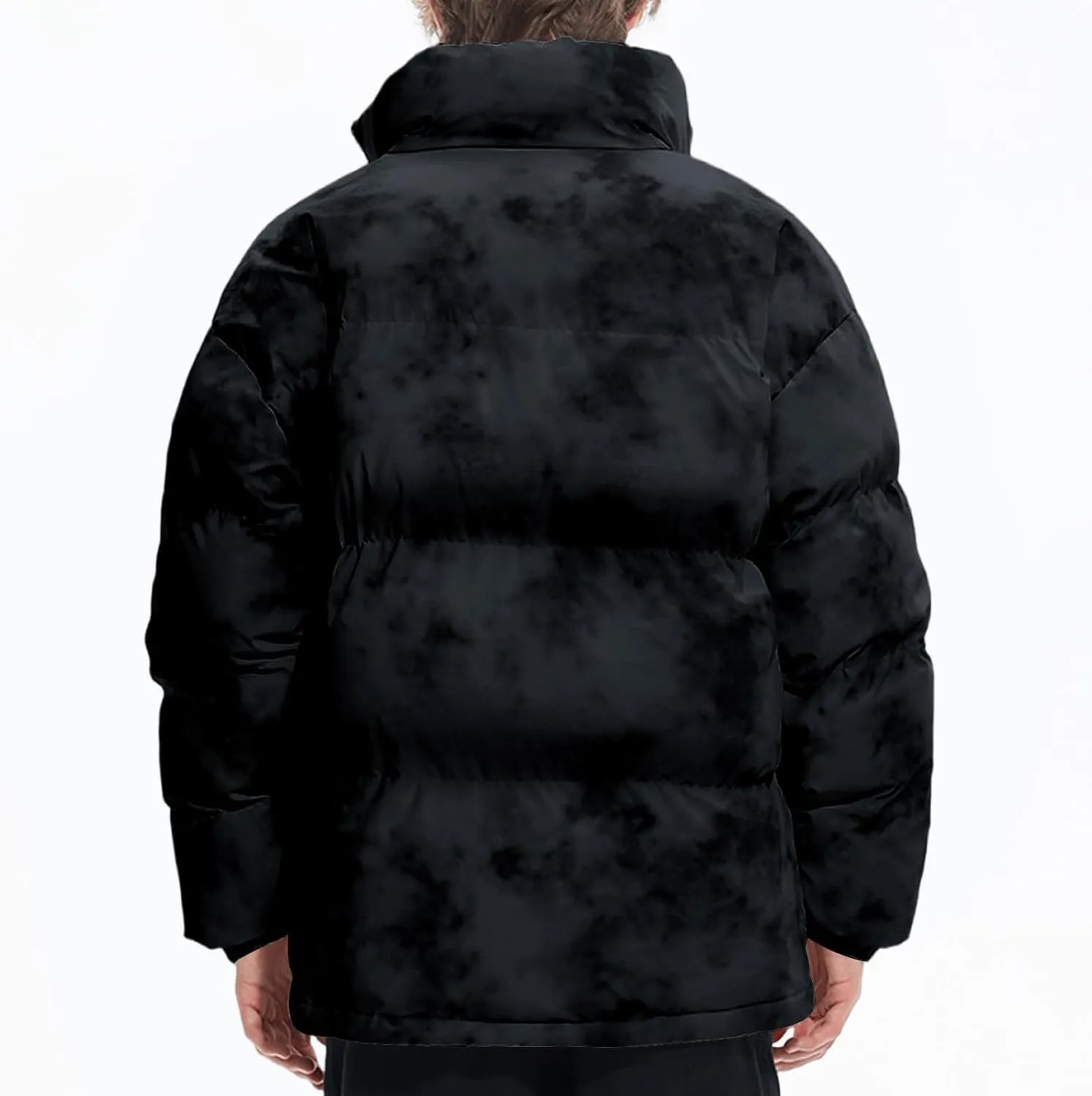 Men's Tie Dye Puffer Jacket Winter Warm Down Coats Stand Collar Cotton Padded Waterproof Outerwear with Pockets