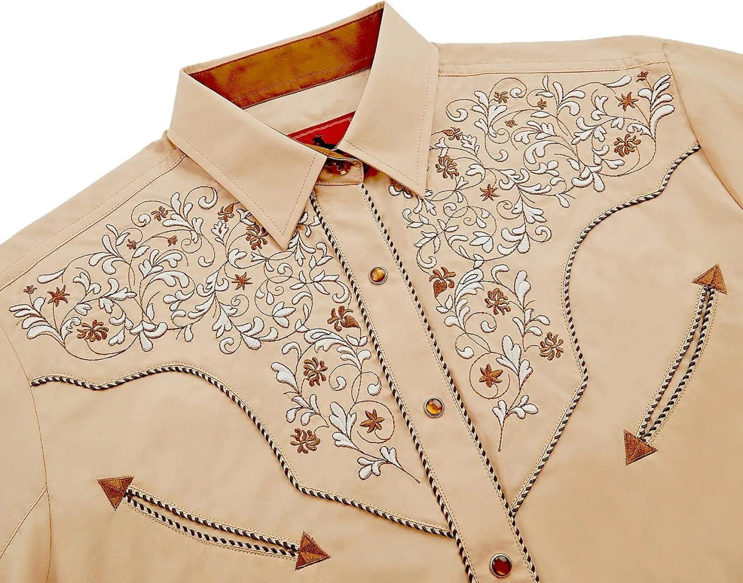Men's Western Cowboy Shirt Embroidered Long Sleeve Casual Button Down Shirt