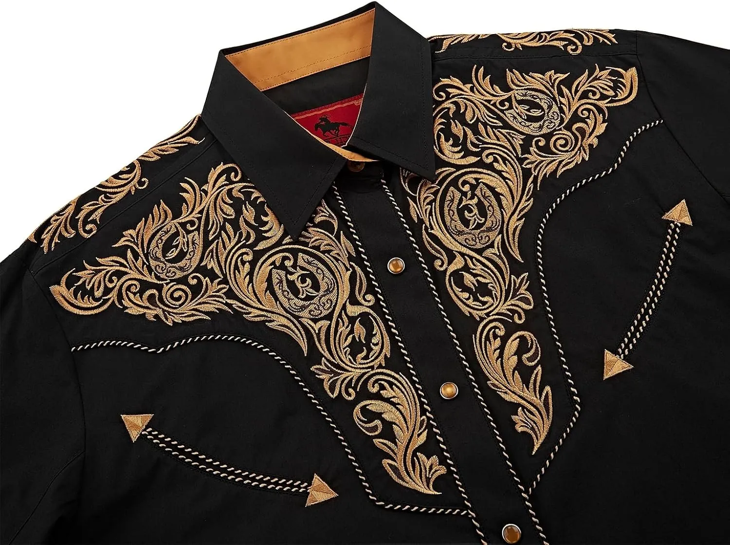 Men's Western Cowboy Shirt Embroidered Long Sleeve Casual Button Down Shirt