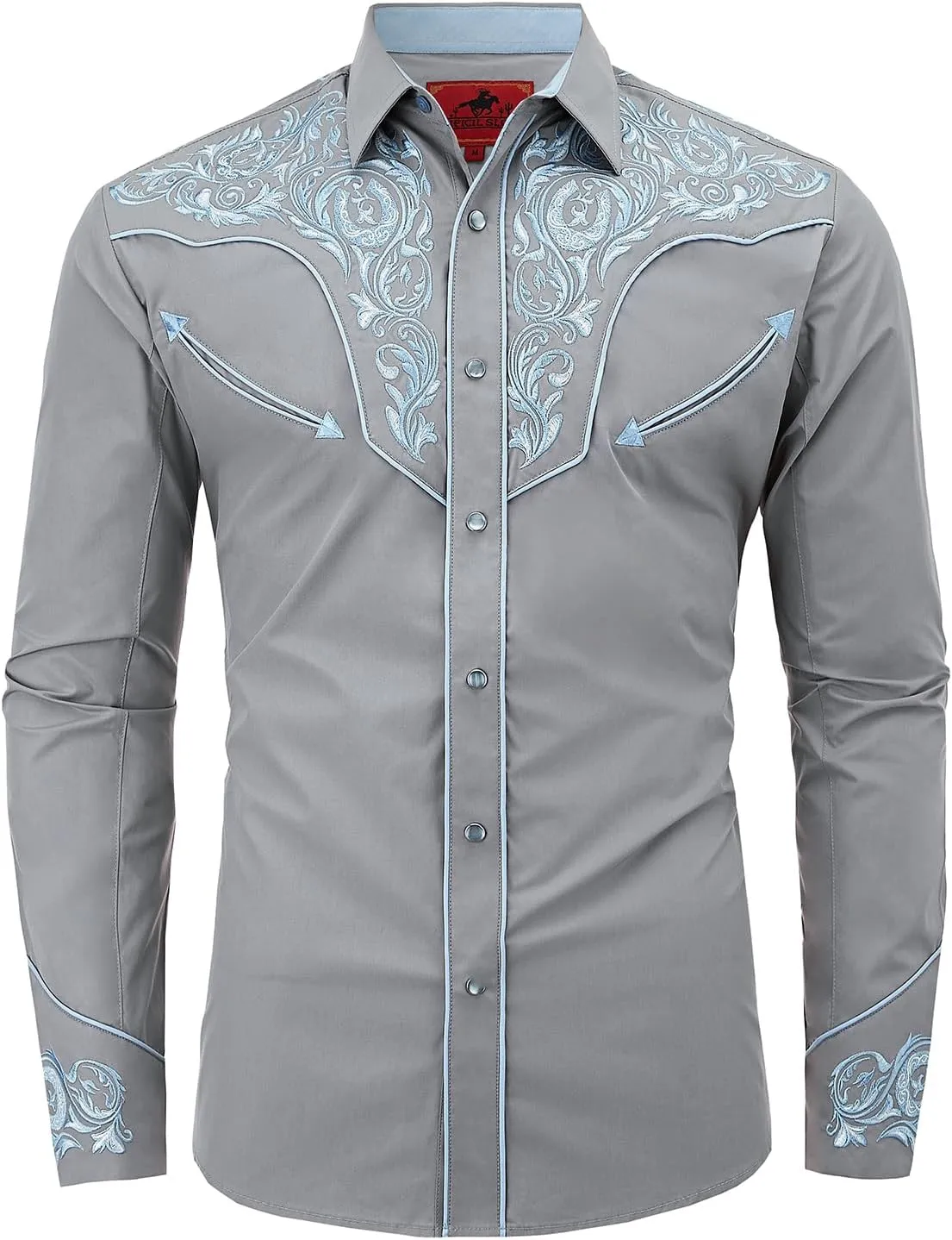 Men's Western Cowboy Shirt Embroidered Long Sleeve Casual Button Down Shirt