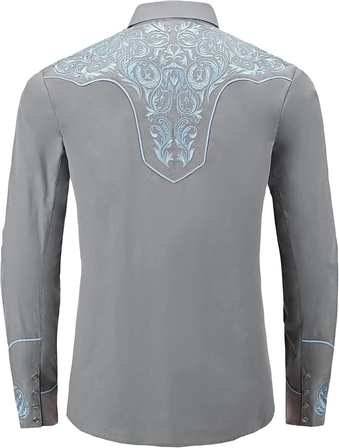 Men's Western Cowboy Shirt Embroidered Long Sleeve Casual Button Down Shirt