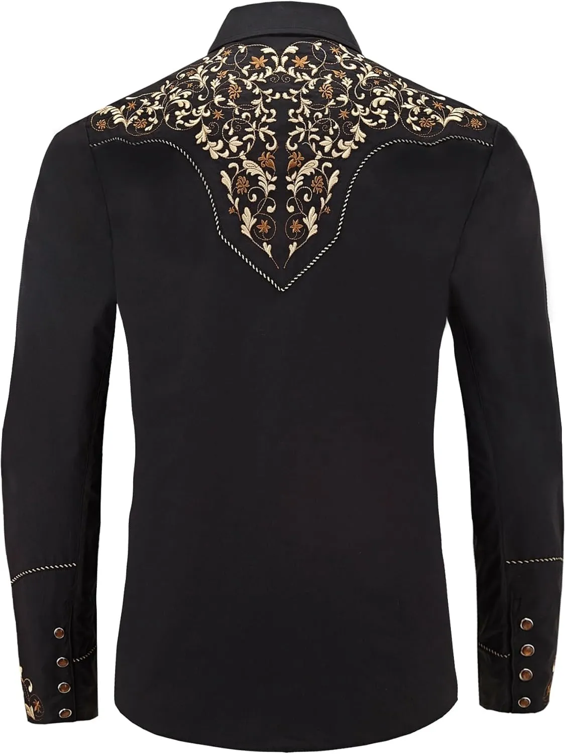 Men's Western Cowboy Shirt Embroidered Long Sleeve Casual Button Down Shirt