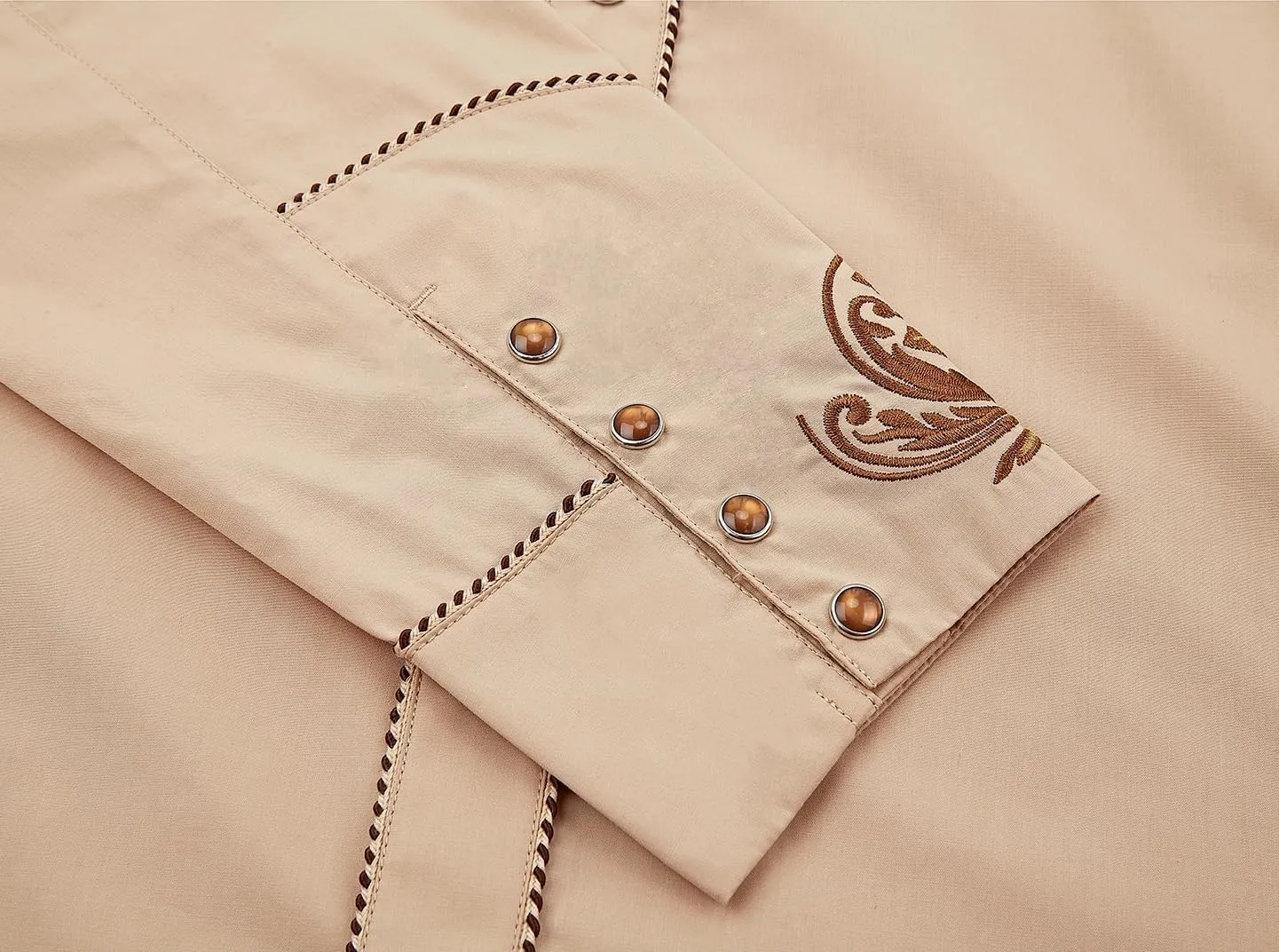 Men's Western Cowboy Shirt Embroidered Long Sleeve Casual Button Down Shirt