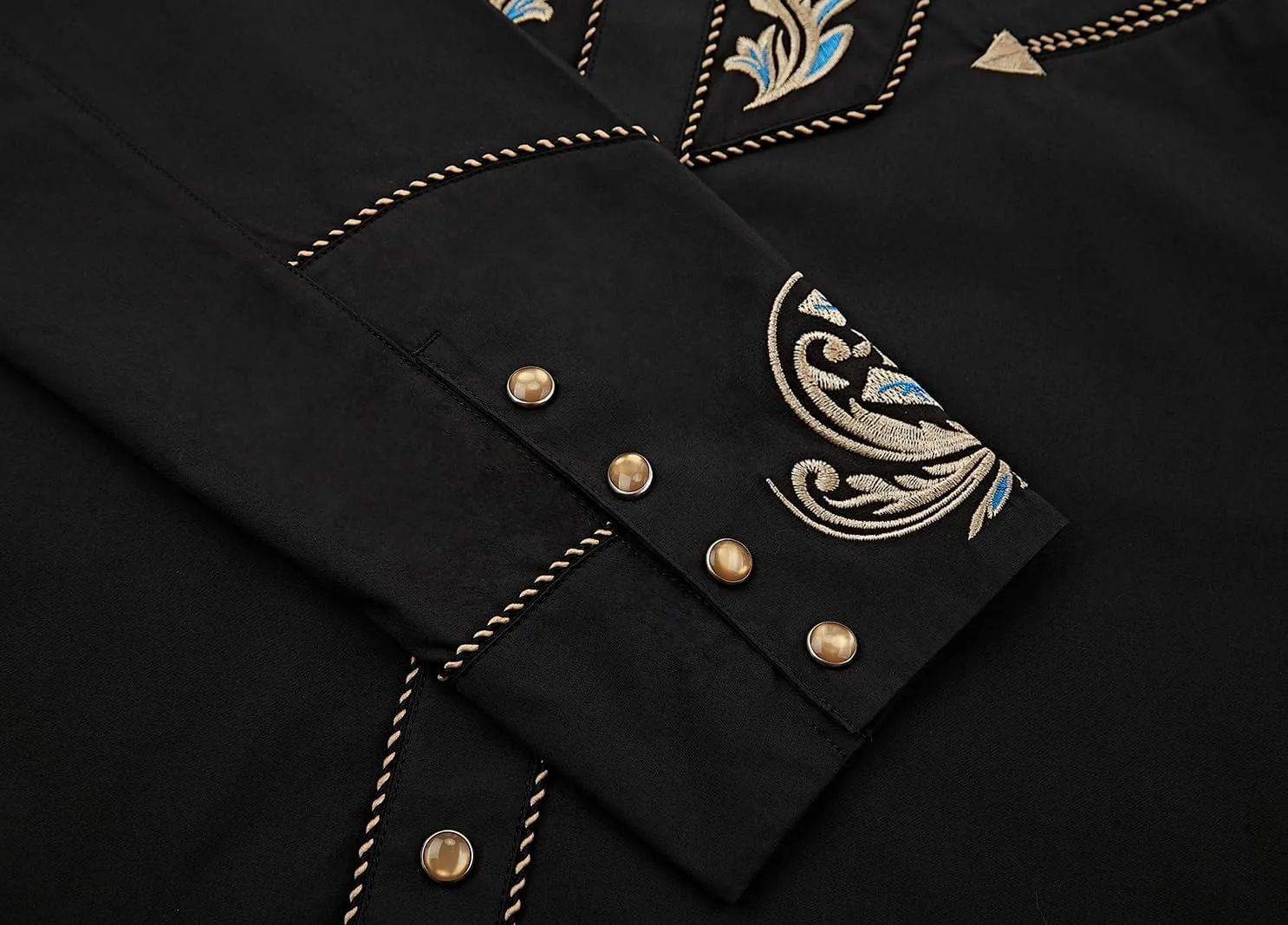 Men's Western Cowboy Shirt Embroidered Long Sleeve Casual Button Down Shirt