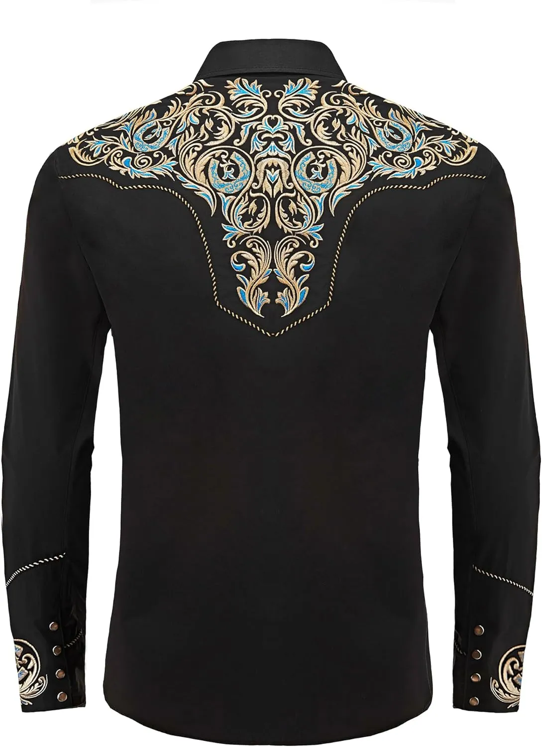Men's Western Cowboy Shirt Embroidered Long Sleeve Casual Button Down Shirt