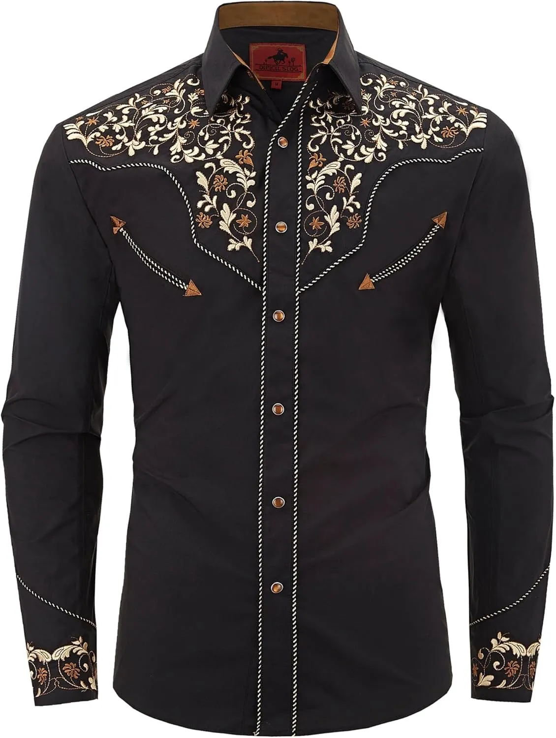 Men's Western Cowboy Shirt Embroidered Long Sleeve Casual Button Down Shirt
