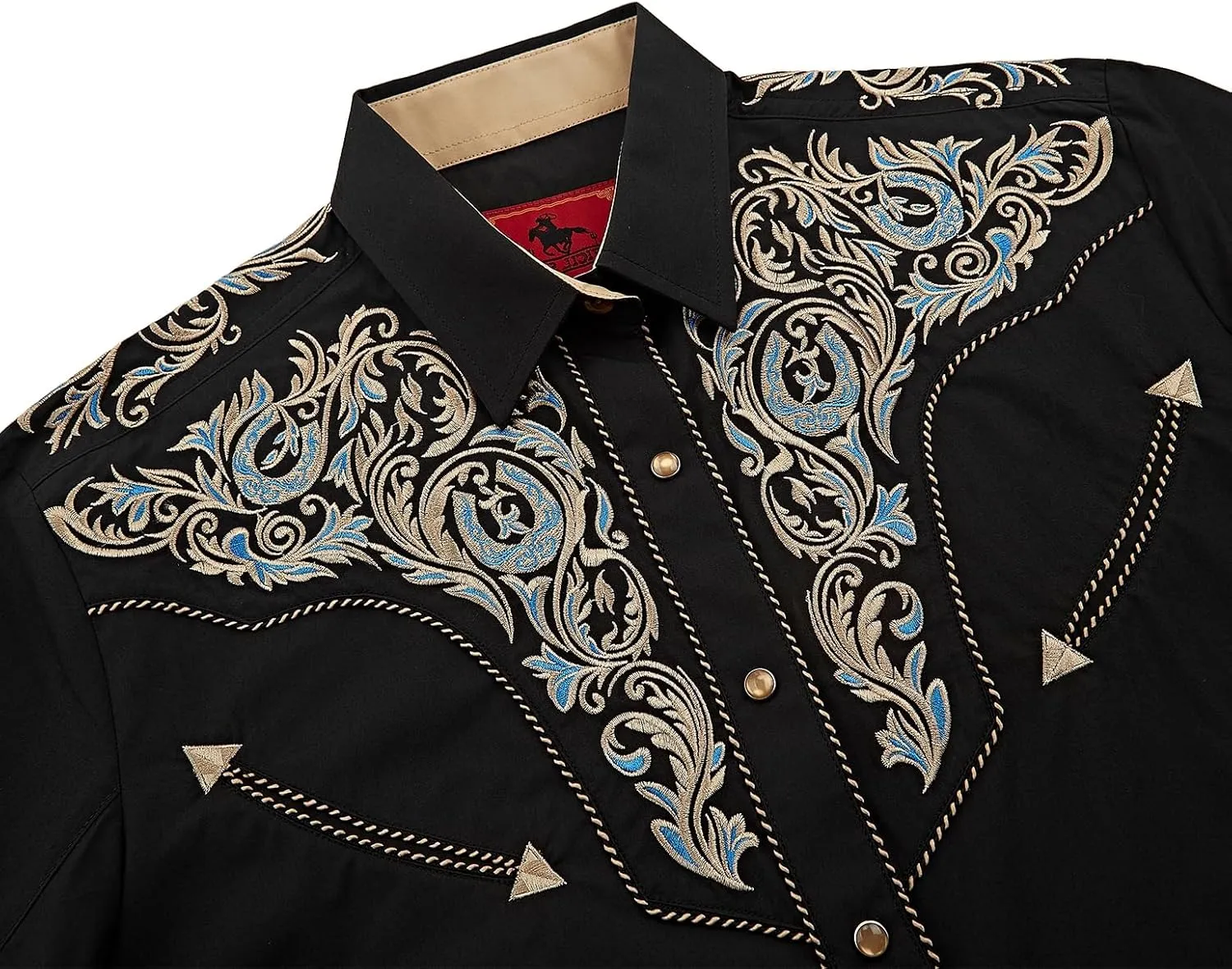 Men's Western Cowboy Shirt Embroidered Long Sleeve Casual Button Down Shirt