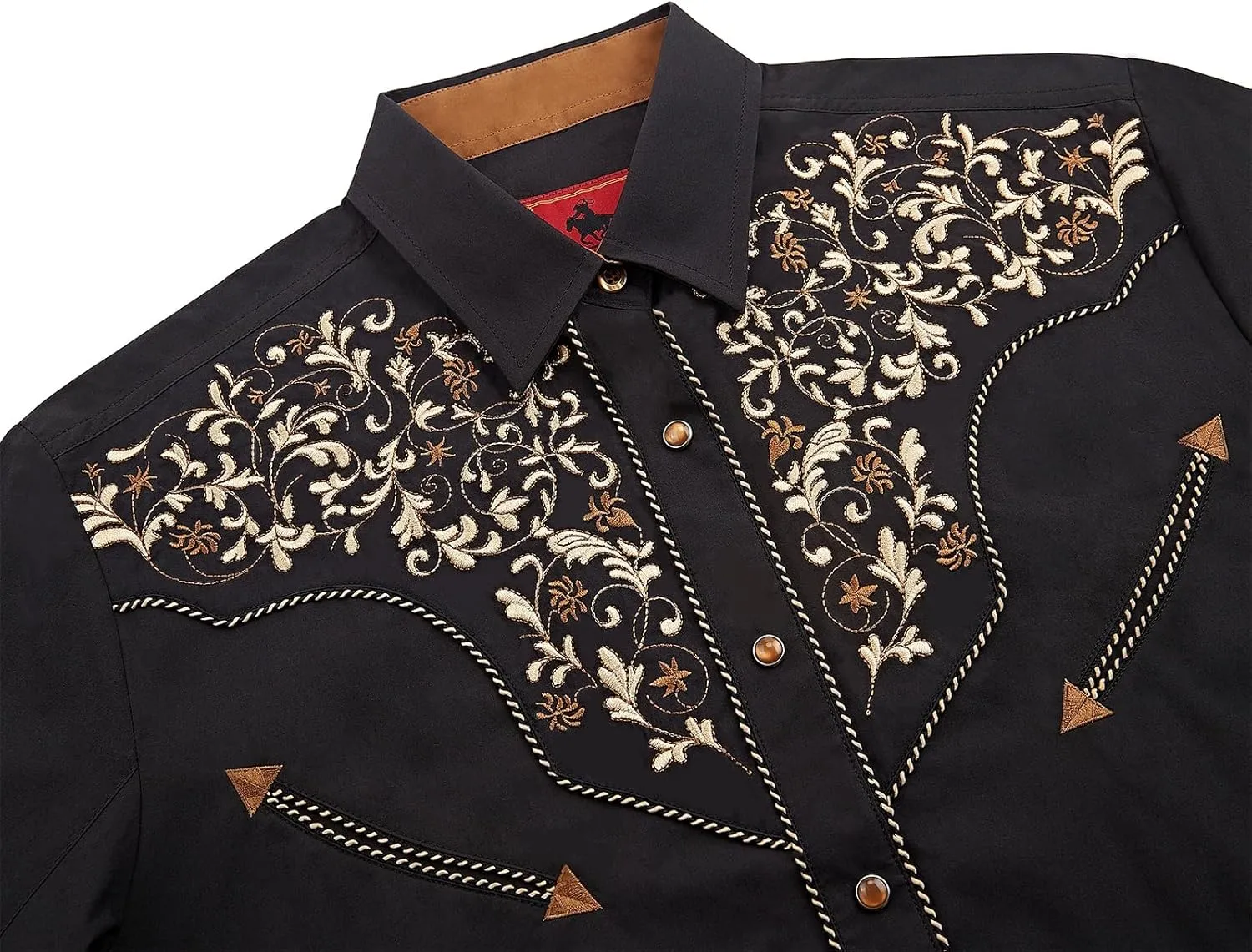 Men's Western Cowboy Shirt Embroidered Long Sleeve Casual Button Down Shirt
