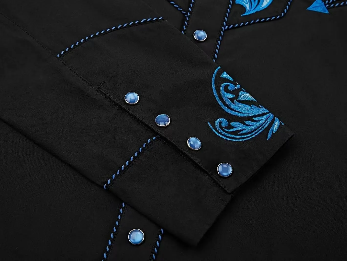 Men's Western Cowboy Shirt Embroidered Long Sleeve Casual Button Down Shirt