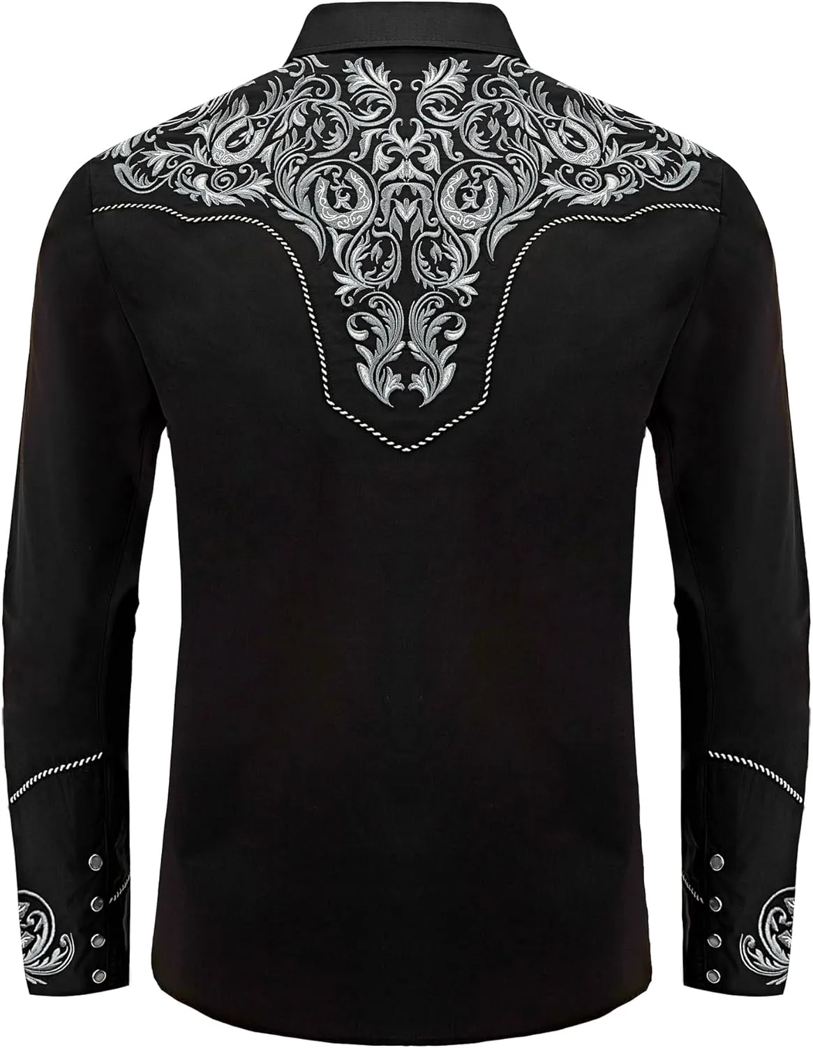 Men's Western Cowboy Shirt Embroidered Long Sleeve Casual Button Down Shirt