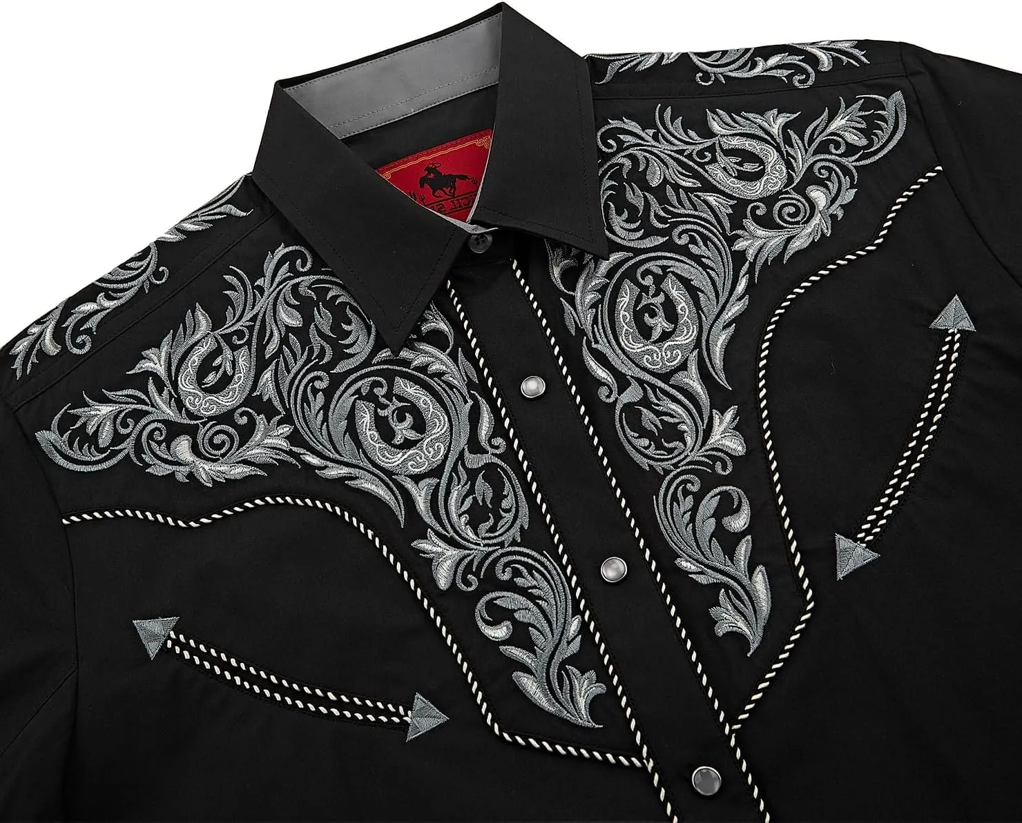 Men's Western Cowboy Shirt Embroidered Long Sleeve Casual Button Down Shirt