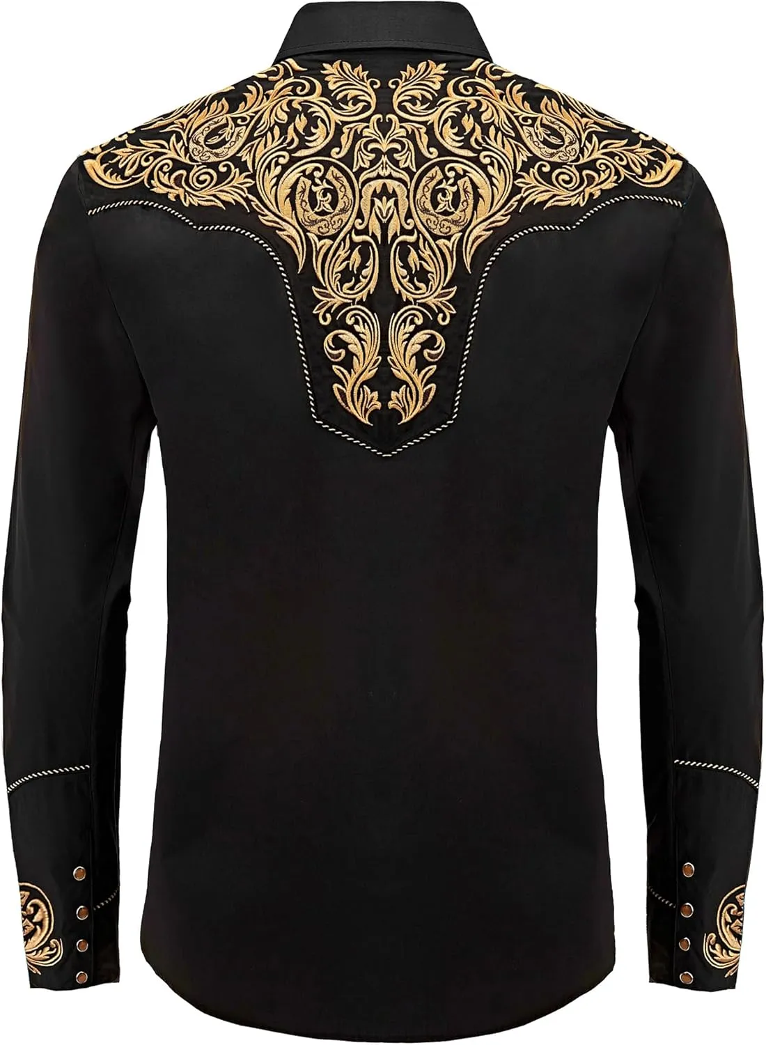 Men's Western Cowboy Shirt Embroidered Long Sleeve Casual Button Down Shirt