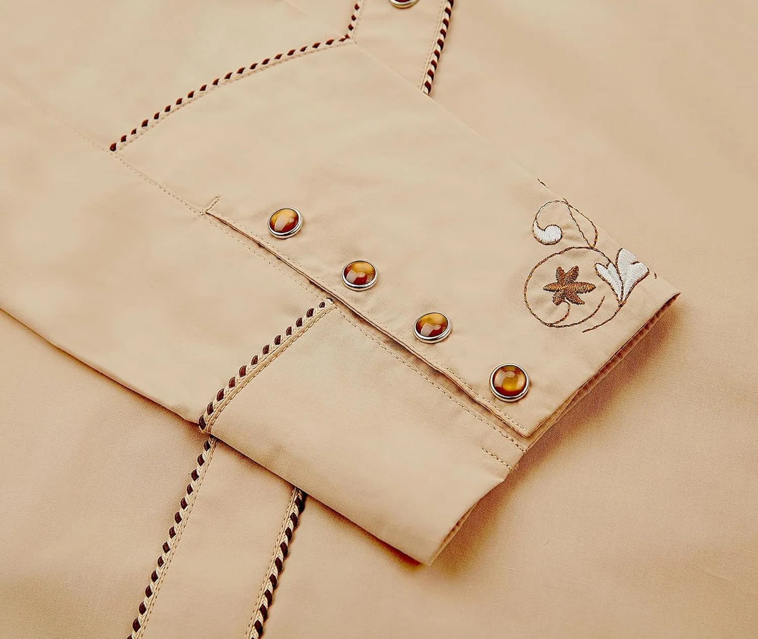 Men's Western Cowboy Shirt Embroidered Long Sleeve Casual Button Down Shirt