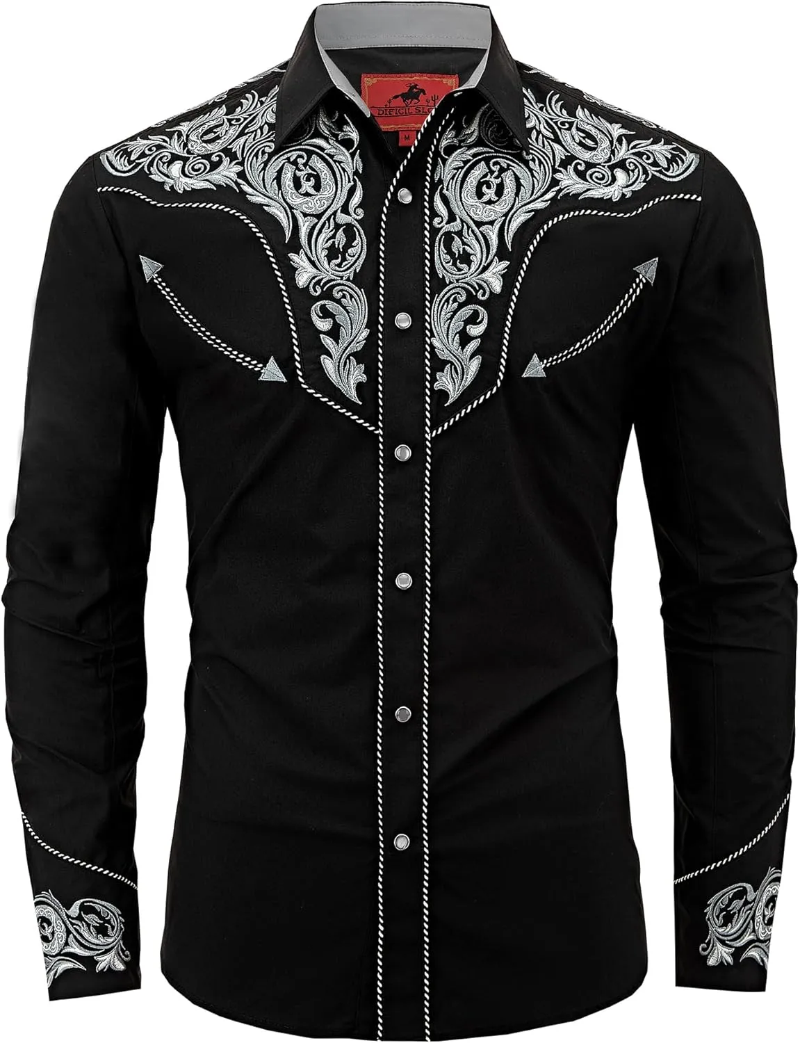 Men's Western Cowboy Shirt Embroidered Long Sleeve Casual Button Down Shirt