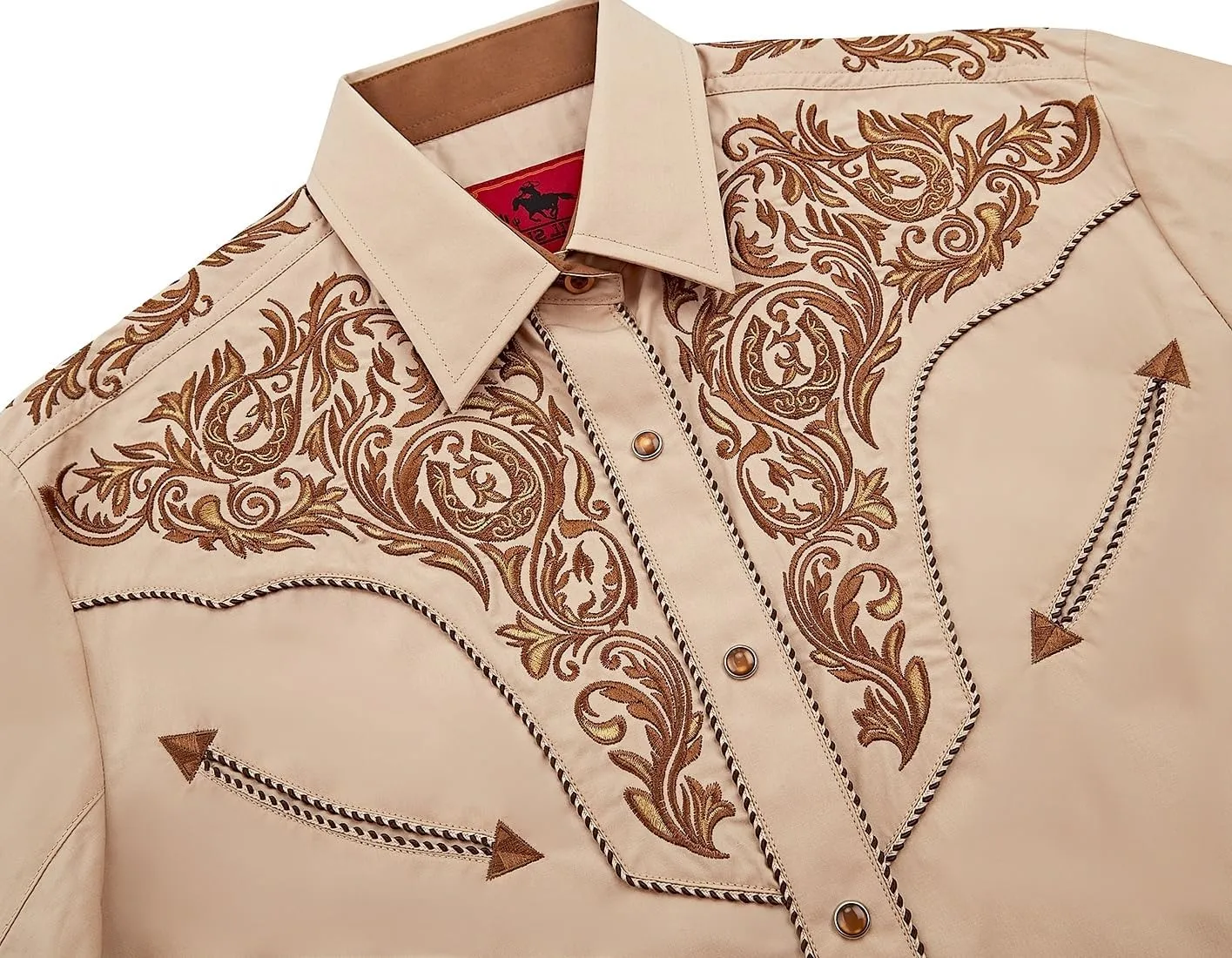 Men's Western Cowboy Shirt Embroidered Long Sleeve Casual Button Down Shirt