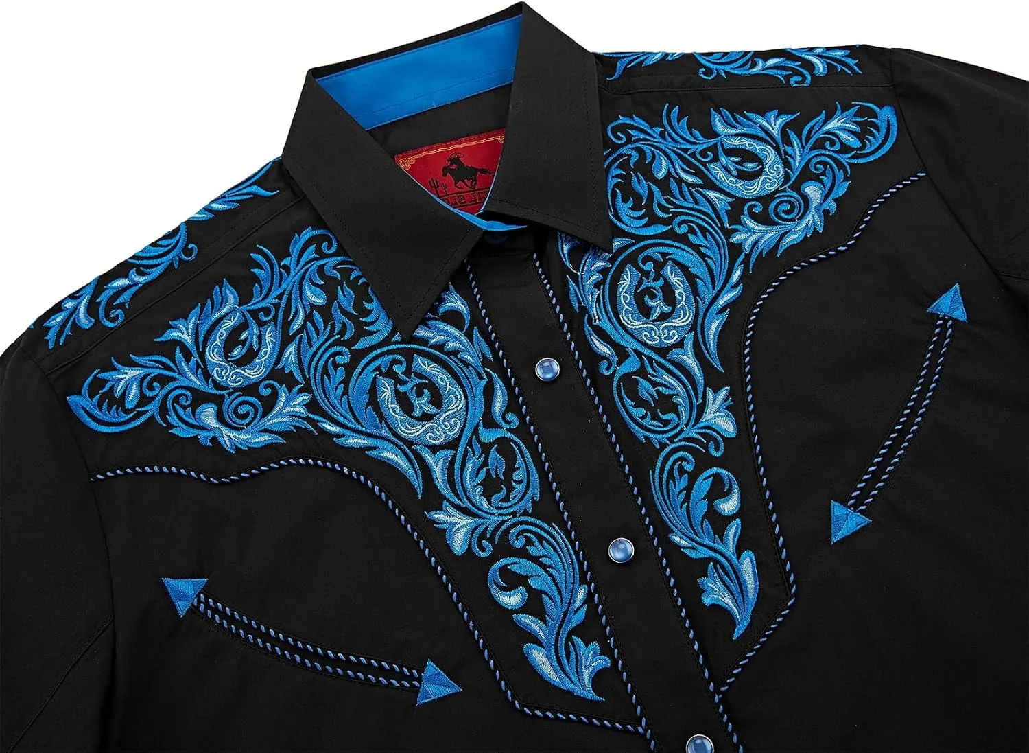Men's Western Cowboy Shirt Embroidered Long Sleeve Casual Button Down Shirt