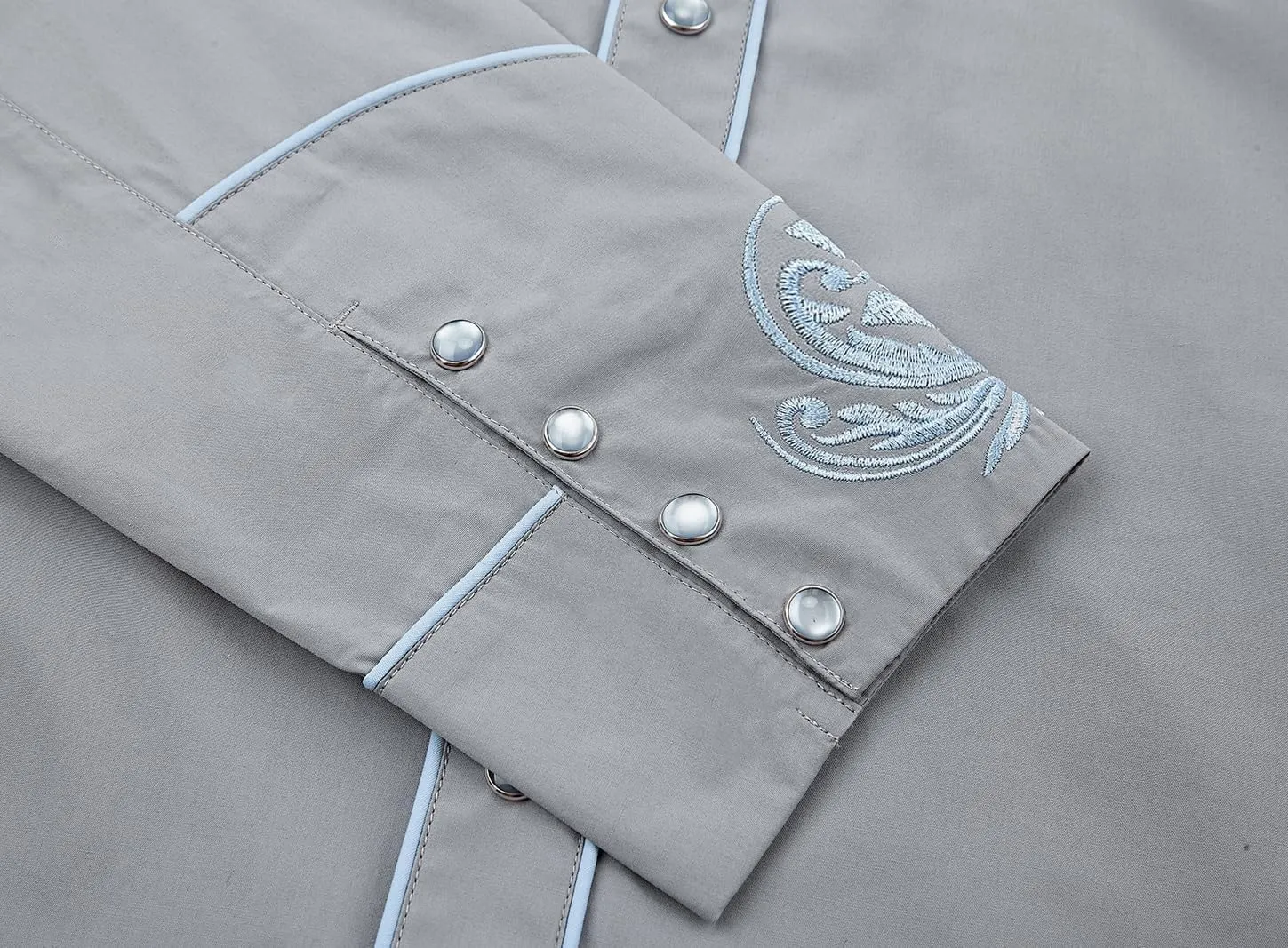 Men's Western Cowboy Shirt Embroidered Long Sleeve Casual Button Down Shirt