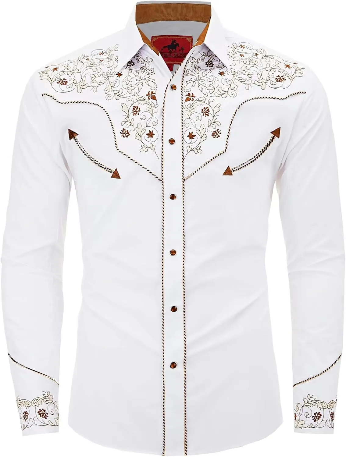 Men's Western Cowboy Shirt Embroidered Long Sleeve Casual Button Down Shirt