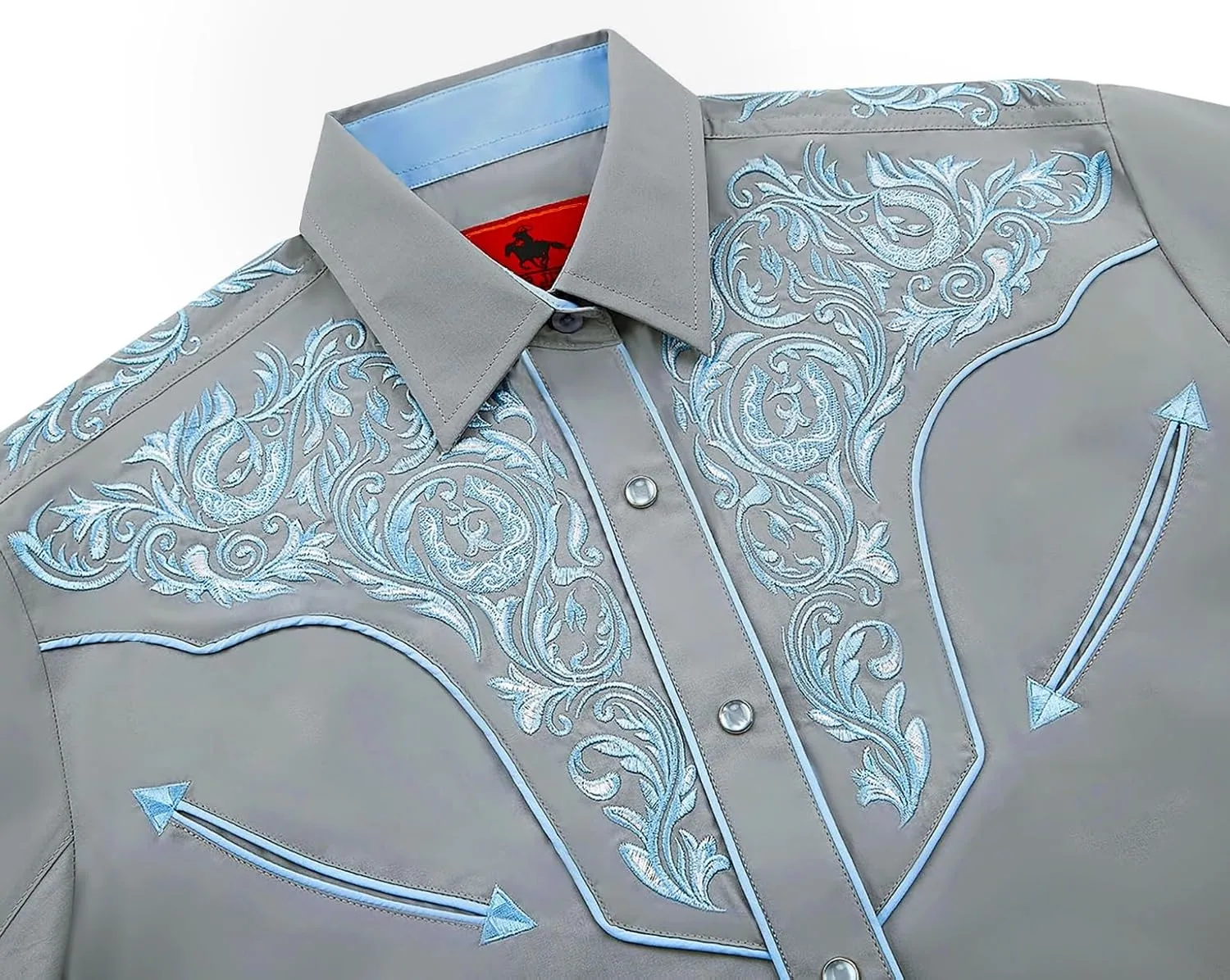 Men's Western Cowboy Shirt Embroidered Long Sleeve Casual Button Down Shirt