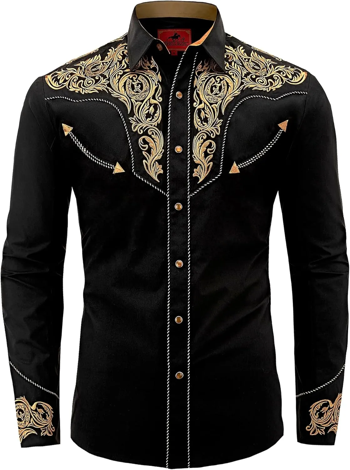 Men's Western Cowboy Shirt Embroidered Long Sleeve Casual Button Down Shirt