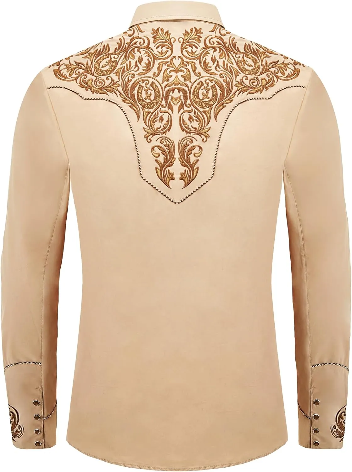 Men's Western Cowboy Shirt Embroidered Long Sleeve Casual Button Down Shirt