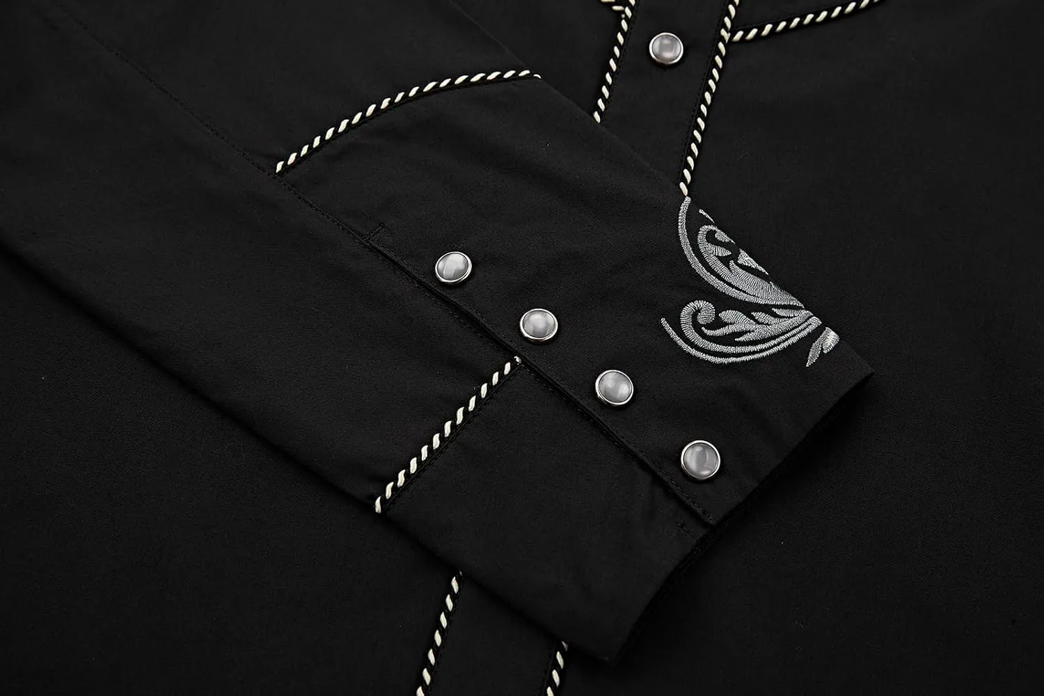 Men's Western Cowboy Shirt Embroidered Long Sleeve Casual Button Down Shirt