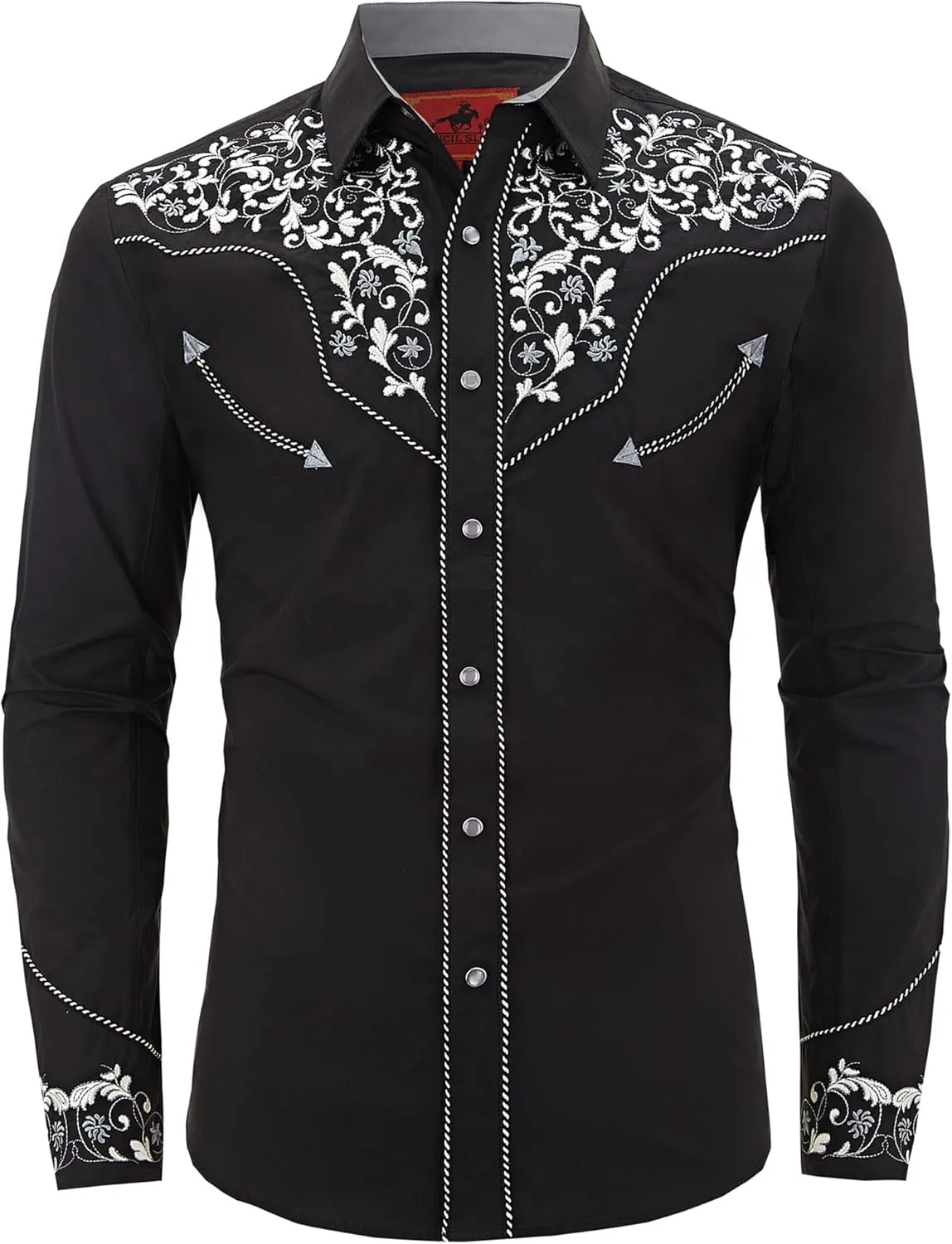 Men's Western Cowboy Shirt Embroidered Long Sleeve Casual Button Down Shirt