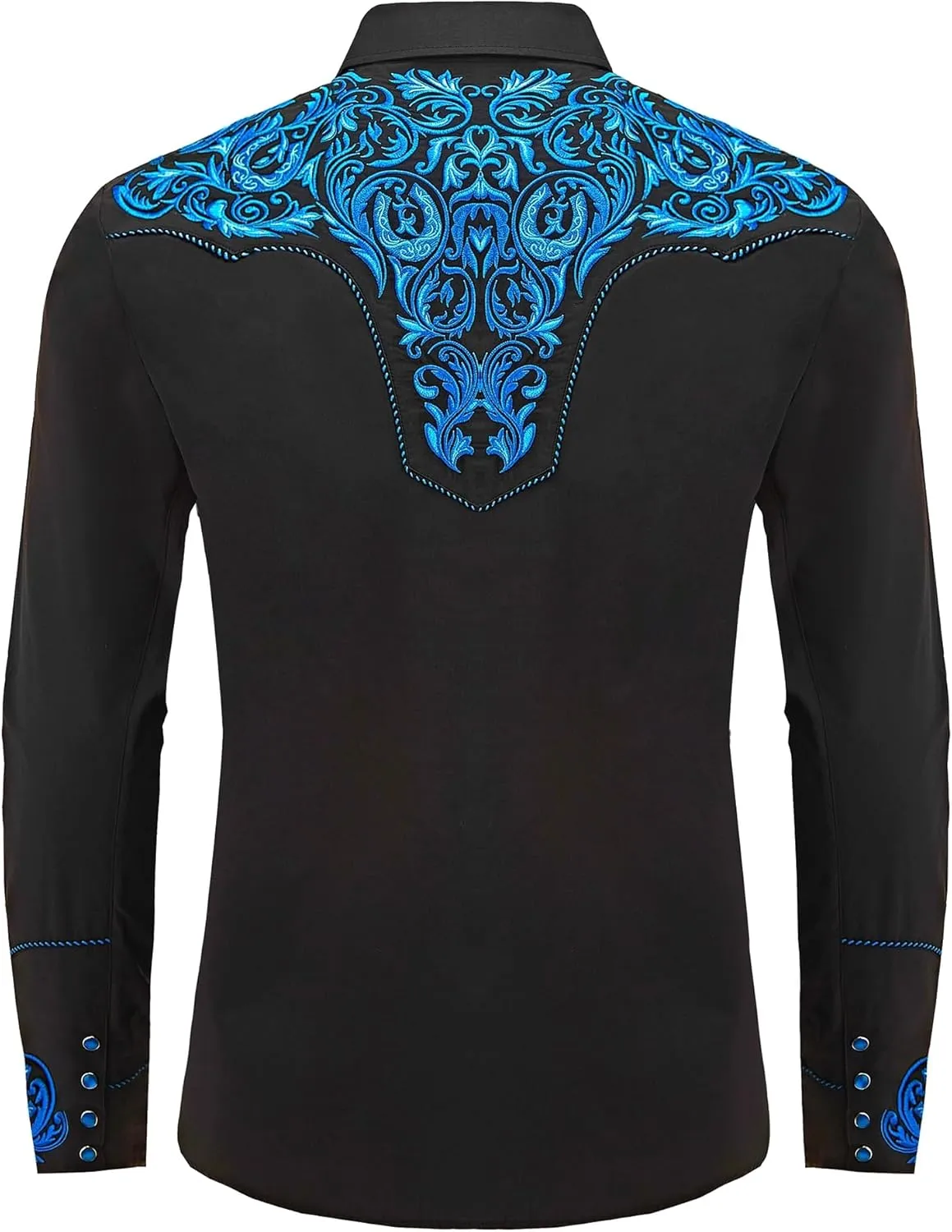 Men's Western Cowboy Shirt Embroidered Long Sleeve Casual Button Down Shirt