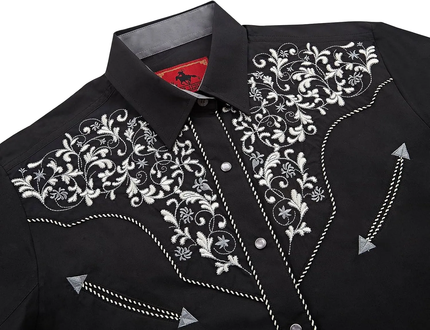 Men's Western Cowboy Shirt Embroidered Long Sleeve Casual Button Down Shirt