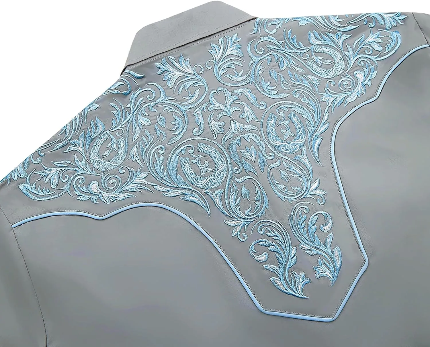 Men's Western Cowboy Shirt Embroidered Long Sleeve Casual Button Down Shirt