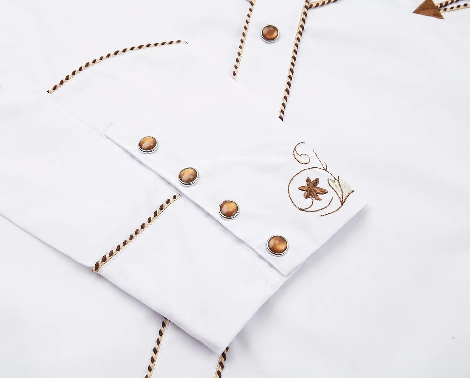 Men's Western Cowboy Shirt Embroidered Long Sleeve Casual Button Down Shirt