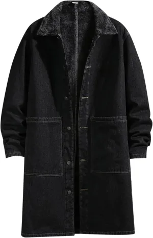 Mens Winter And Autumn Loose Casual Denim Trench Coat Long Coat Fit Jacket Men Men's Jackets