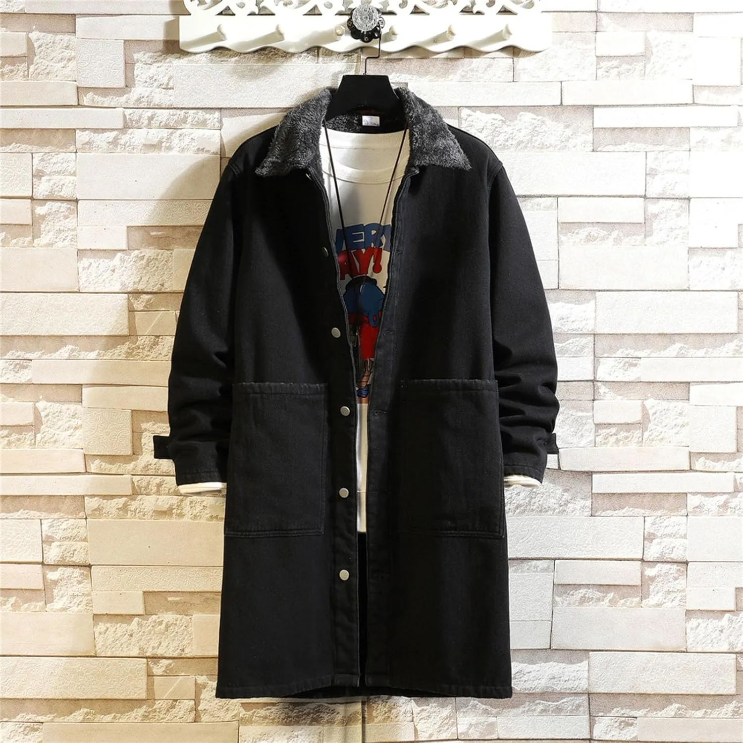 Mens Winter And Autumn Loose Casual Denim Trench Coat Long Coat Fit Jacket Men Men's Jackets