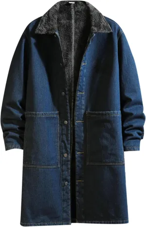 Mens Winter And Autumn Loose Casual Denim Trench Coat Long Coat Fit Jacket Men Men's Jackets