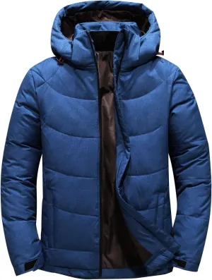 Men's Winter Hooded Down Coats Warm Puffer Jacket Cotton Padded Waterproof Outerwear with Pockets