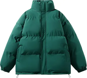 Men's Winter Warm Down Coats Stand Collar Puffer Jacket Cotton Padded Waterproof Outerwear with Pockets