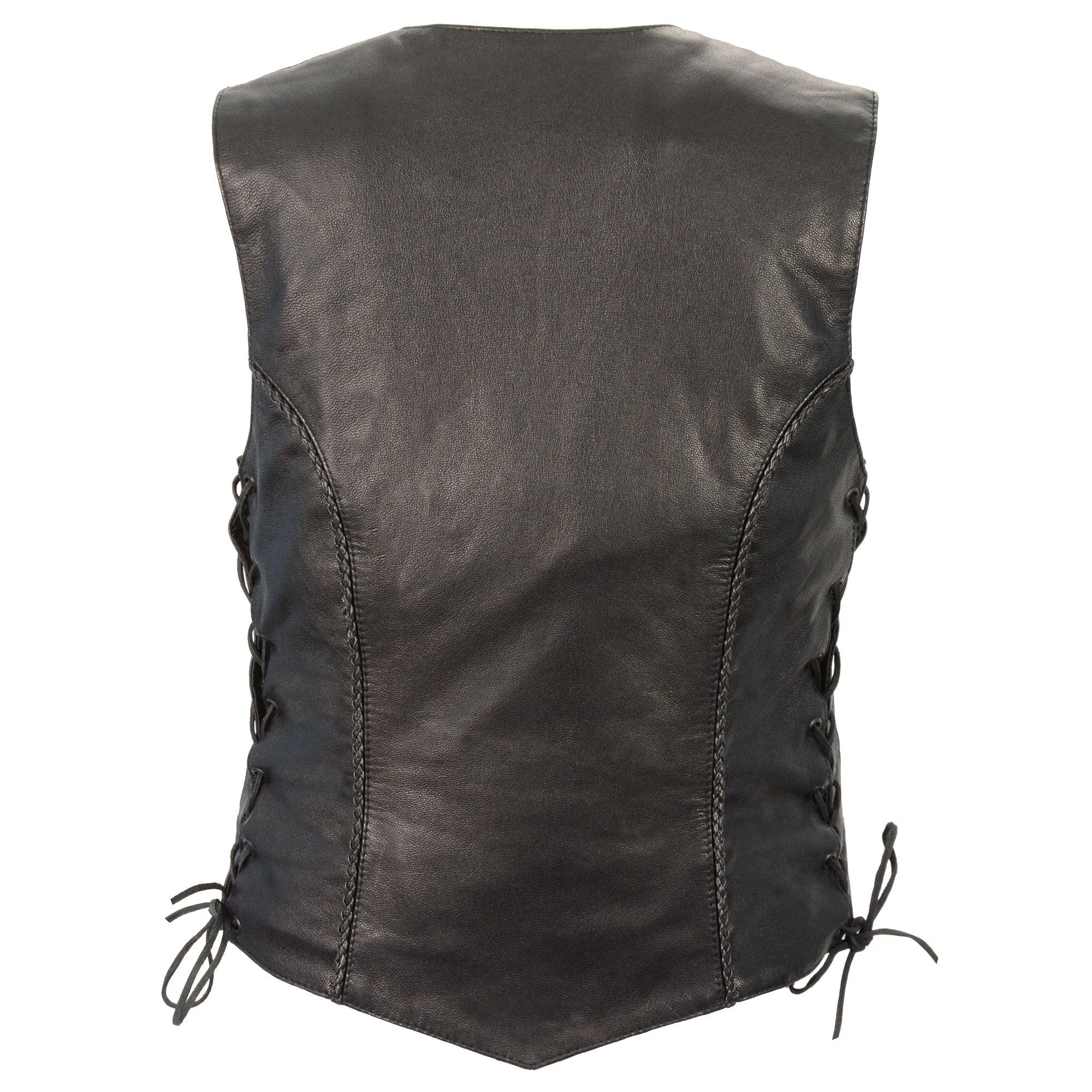 Milwaukee Leather MLL4560 Ladies Black Lightweight Snap Front Vest with Thin Braiding Detail