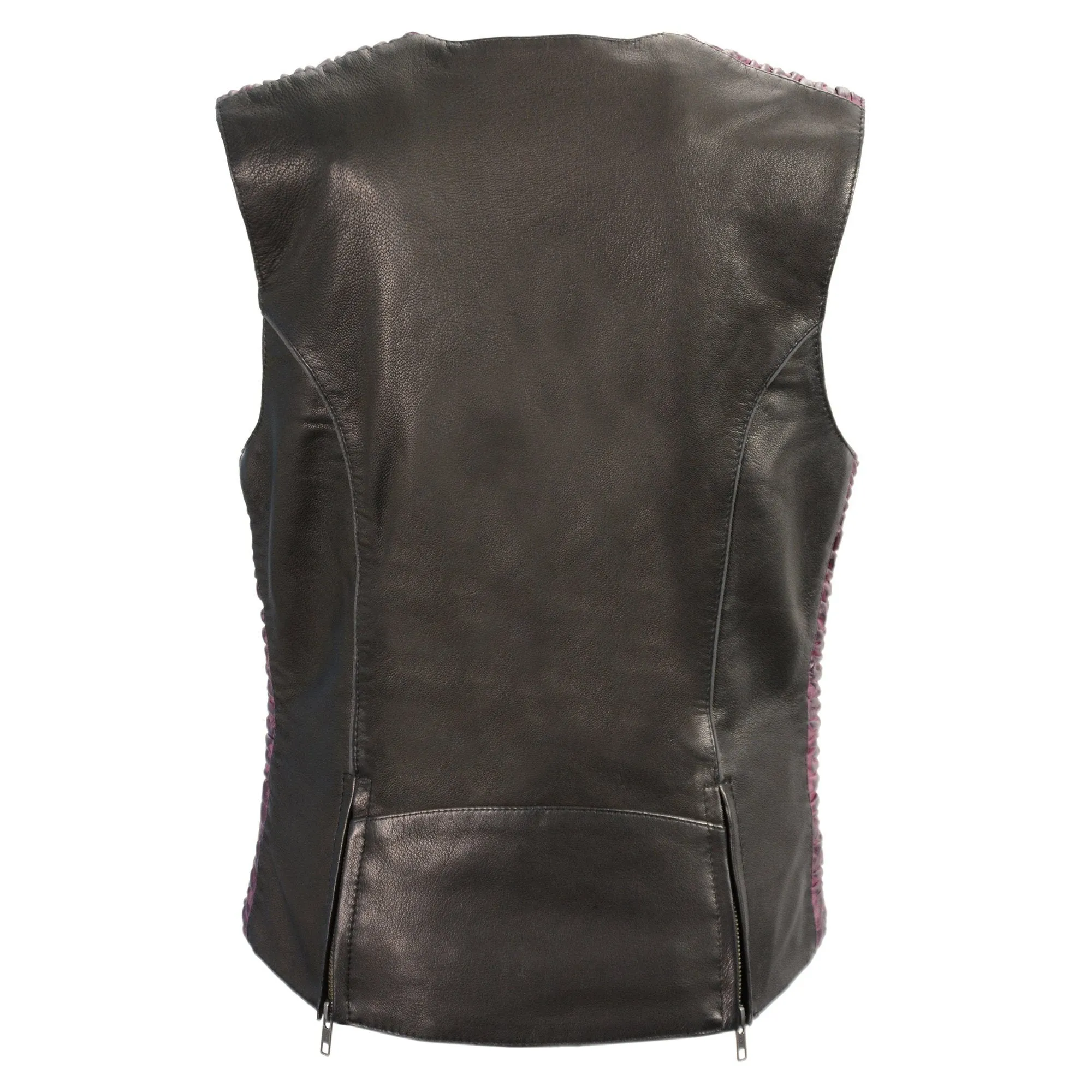 Milwaukee Leather-MLL4571-Ladies Black Lightweight Snap Front Vest with Crinkle Detailing