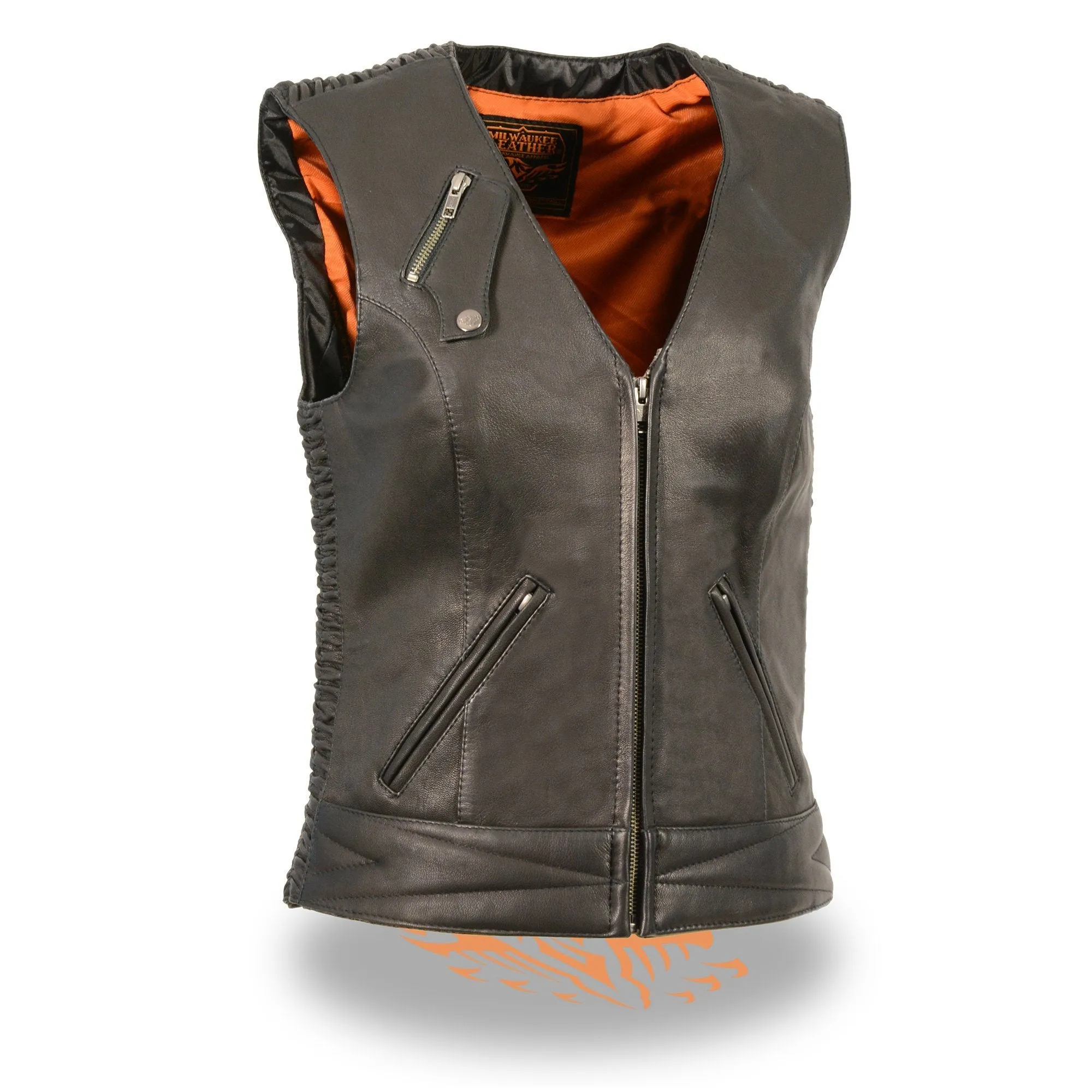 Milwaukee Leather-MLL4571-Ladies Black Lightweight Snap Front Vest with Crinkle Detailing