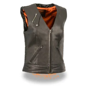 Milwaukee Leather-MLL4571-Ladies Black Lightweight Snap Front Vest with Crinkle Detailing